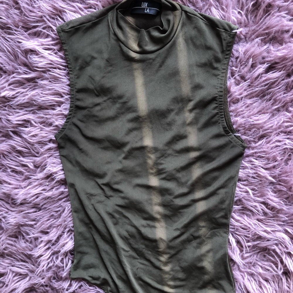 Sheer Olive Green Mock neck bodysuit